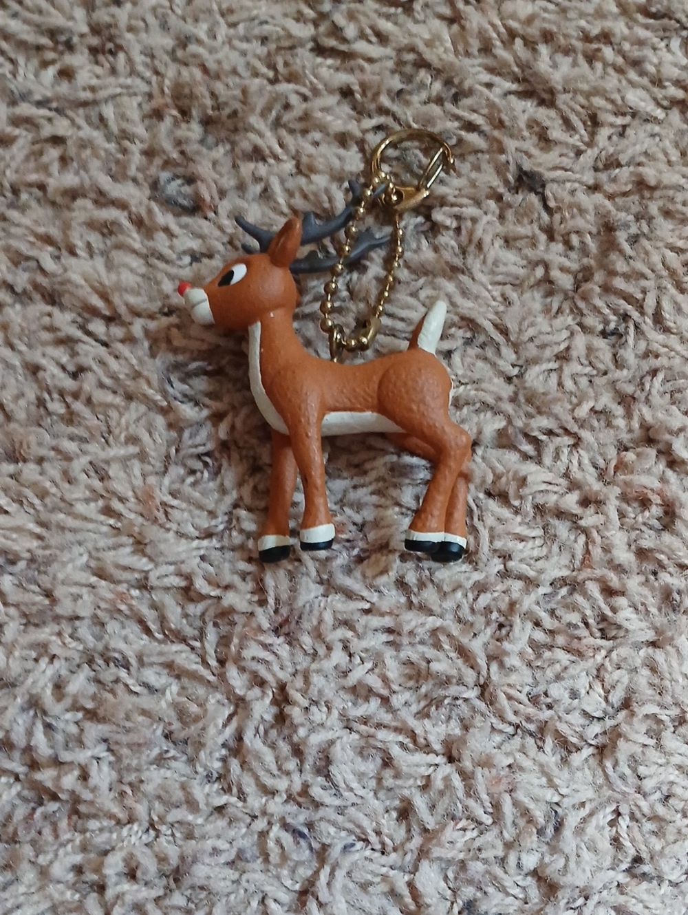 Rudolph Reindeer Keychain - Brown with White Accents